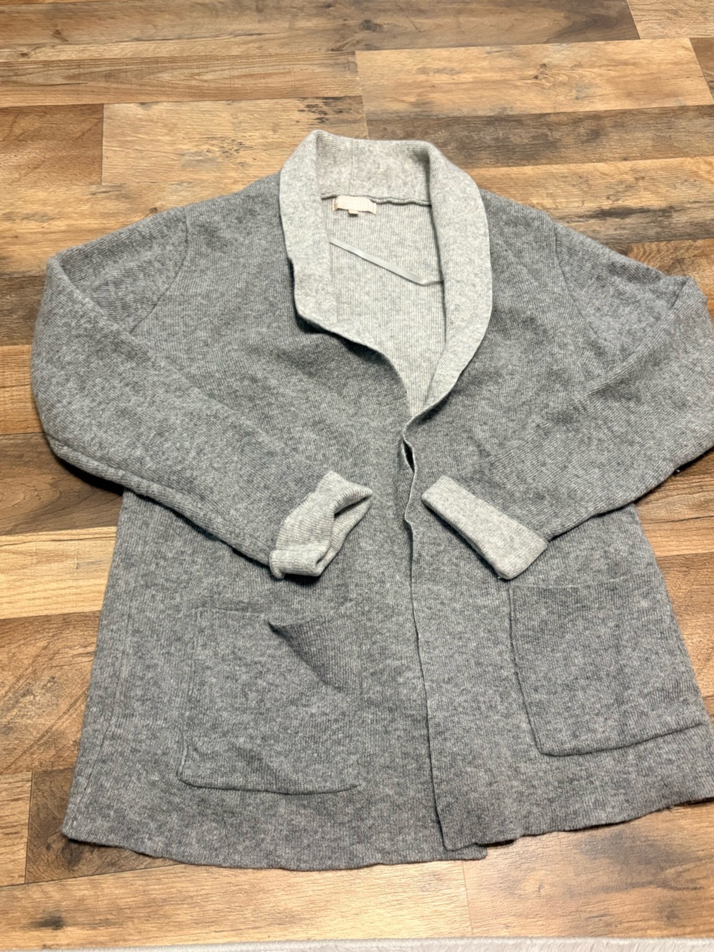 Benedetta B Gray Open Front Cardigan Merino Wool Cashmere Blend Sweater Size L
